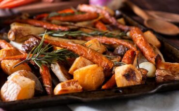 Sheet pan of roasted root vegetables